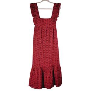 Richa & Co. Design pink and orange floral print boho prairie ruffle maxi dress